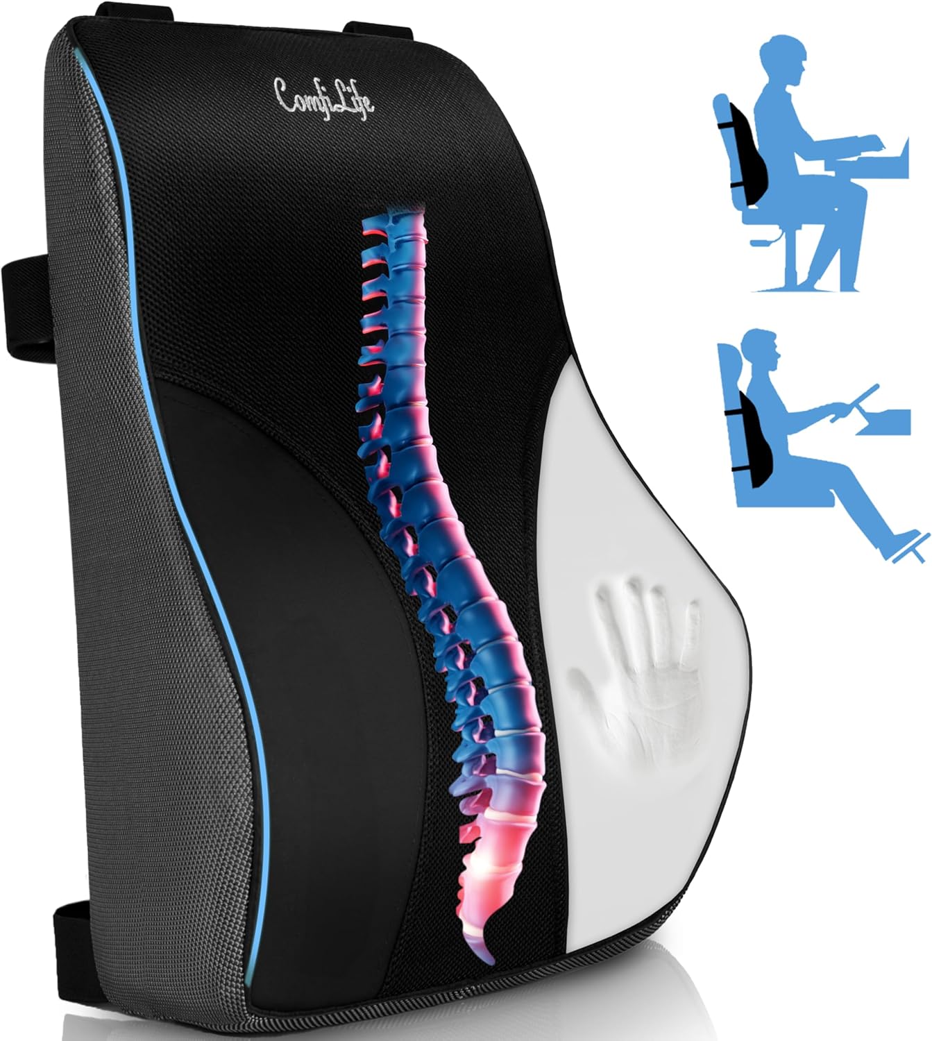 ComfiLife Lumbar Support Pillow for Office Chair – Premium Memory Foam Lumbar Pillow – Back Support for Office Chair, Car – Back Pain Relief, Improves Posture – 3 Adjustable Straps, Mesh + Leatherette : Office Products