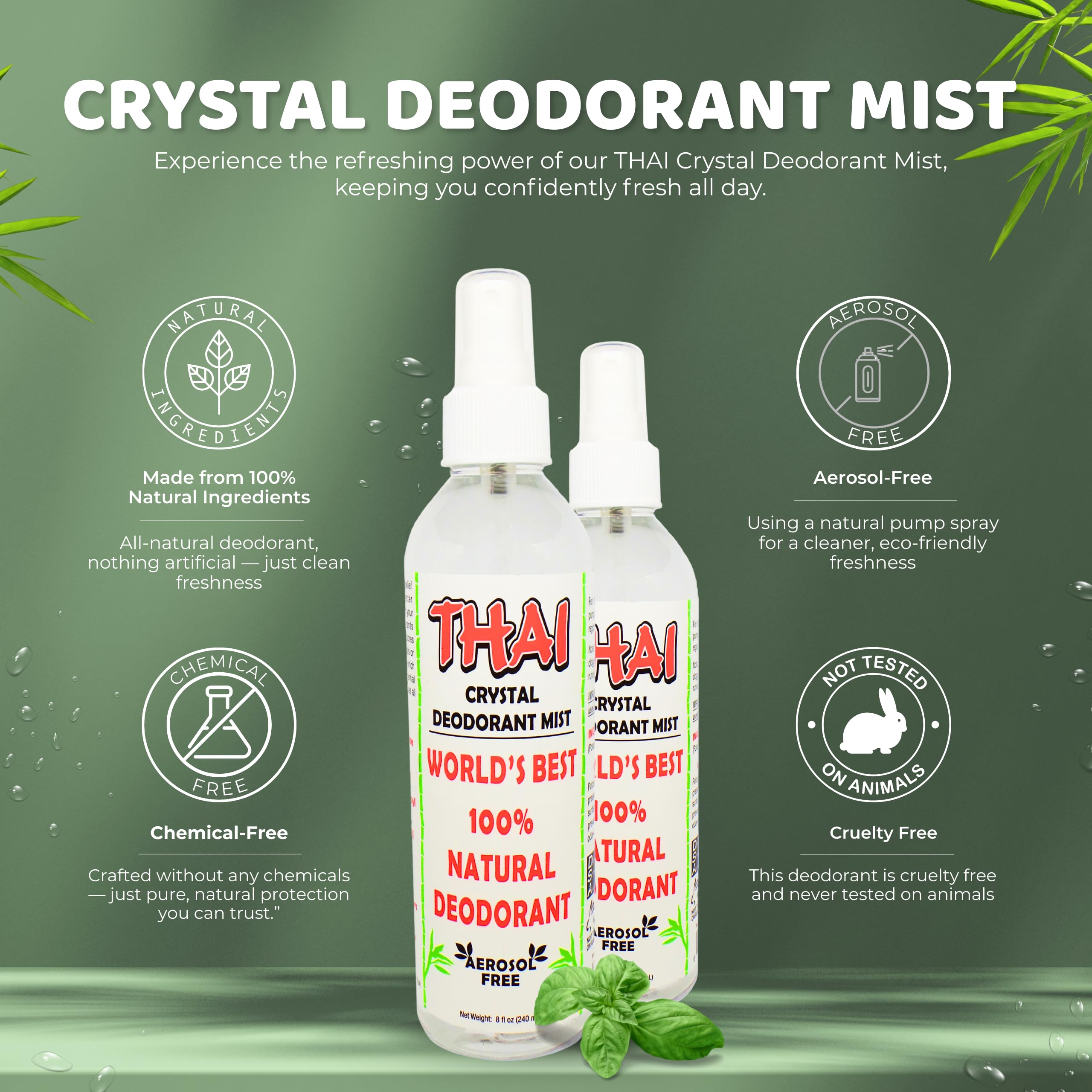 Thai Deodorant Stone Crystal Mist Natural Deodorant Spray 8 oz. Bundle, Pack of 2 : Beauty & Personal Care