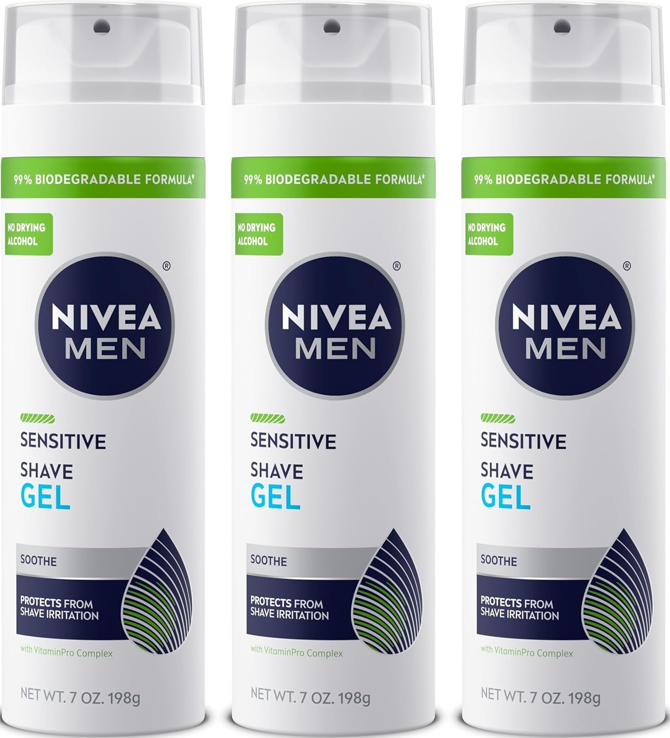 NIVEA MEN Sensitive Shave Gel, Shaving Gel for Men with Sensitive Skin, Enriched with VitaminPro Complex, 7 Oz Can, Pack of 3