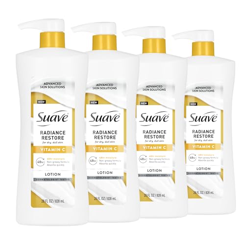Suave Soothing Hydration Hand & Body Lotion With Aloe Vera Refreshes Dry Skin, Fast Absorbing, Intensive Moisturizing Cream For Women, Non Greasy, Allergen Free, 28 FL OZ, 4 Pack : Beauty & Personal Care