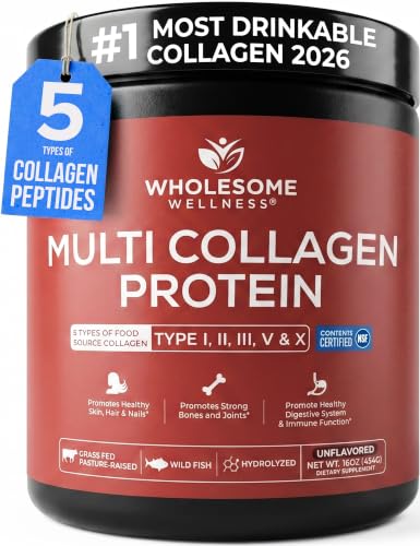 Wholesome Wellness Premium Multi Collagen Peptides Protein Powder for Women and Men, 5 Types of Hydrolyzed Collagen, Grass-Fed, Non-GMO & Unflavored, Pure Protein for Youthful Skin & Joint Recovery : Everything Else