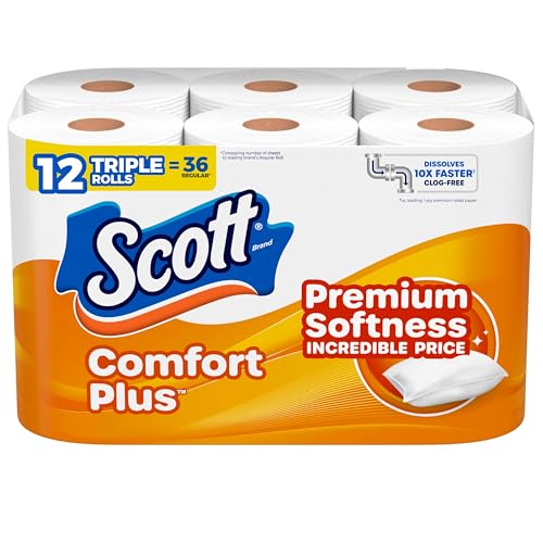 Scott ComfortPlus Toilet Paper, 12 Triple Rolls, 231 Sheets per Roll, Septic-Safe, 1-Ply Toilet Tissue : Health & Household
