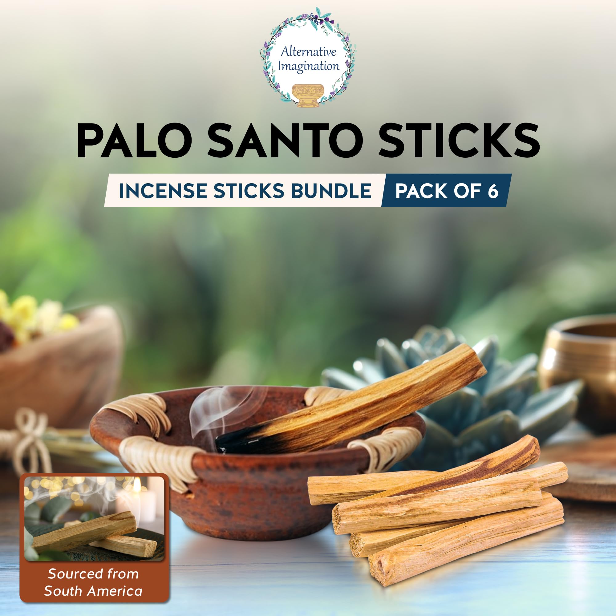 Palo Santo Sticks - Incense Sticks for Spiritual Cleansing, Stress Relief, Meditation Accessories, Home Fragrance - Sustainably Wild Harvested - Pack of 6 - Alternative Imagination : Home & Kitchen