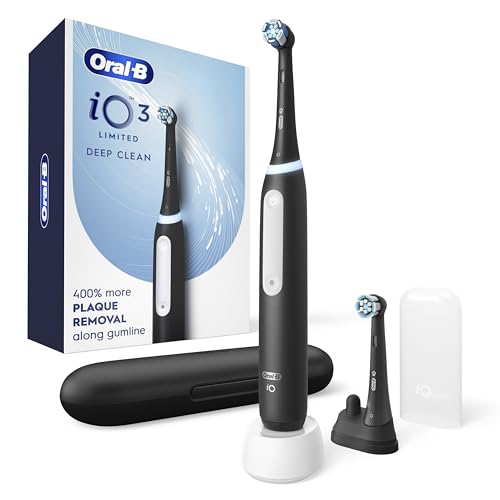Oral-B iO Series 3 Limited Deep Clean Rechargeable Electric Toothbrush for Adults, Black, 3 Modes, Smart Pressure Sensor, Plaque Removal and Gum Care, 2 Replacement Brush Heads, Travel Case : Health & Household