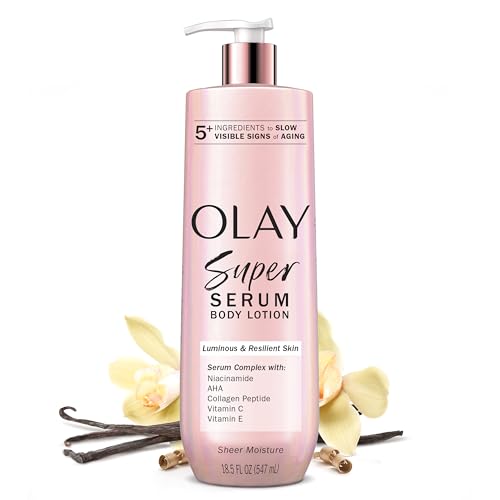 Olay Super Serum Hand & Body Lotion for Dry Skin, 24hr Long Lasting Hydration, 5+ Ingredient Complex for Bright Even Firm Luminous Skin, Sweet Vanilla & Soft Wood Scent, 18.5 fl oz : Beauty & Personal Care