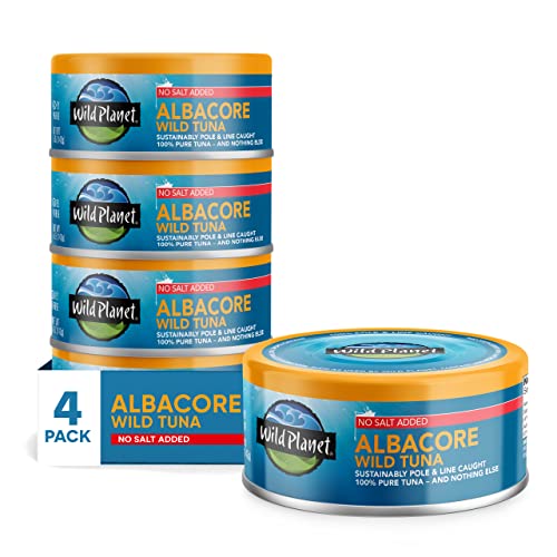 Wild Planet Albacore Wild Tuna, No Salt Added, Canned Tuna, Pole & Line Caught, 5 oz, Pack of 4, Packaging May Vary : Grocery & Gourmet Food