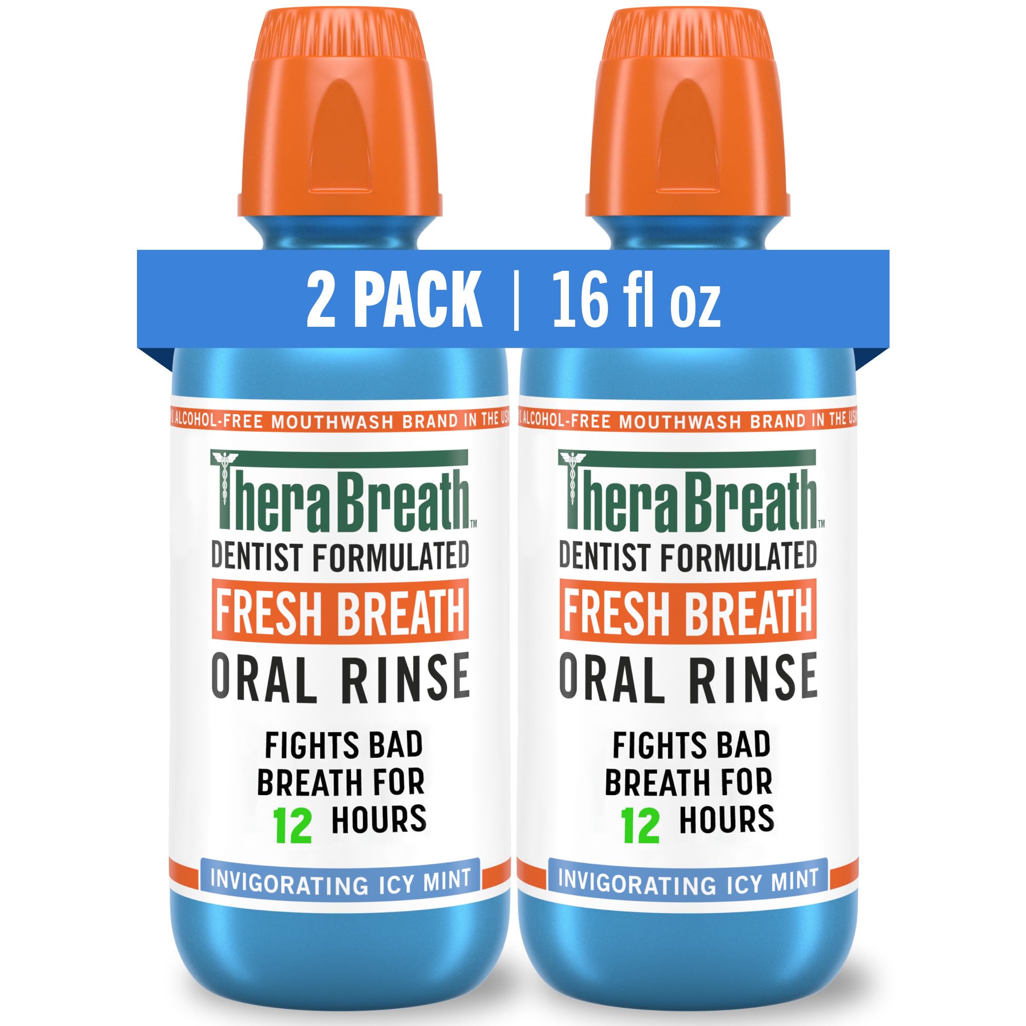 TheraBreath Fresh Breath Mouthwash, Icy Mint Flavor, Alcohol-Free, 16 Fl Oz (Pack of 2) : Health & Household