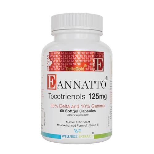 WELLNESS EXTRACT Eannatto Tocotrienols Vitamin E Supplements Tocopherol Free, Non-GMO, Gluten Free & Antioxidant (125MG 60 Softgels) : Health & Household