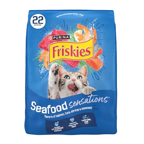 Purina Friskies Dry Cat Food Seafood Sensations With Salmon, Tuna, and Shrimp Flavors - 22 lb. Bag : Pet Supplies