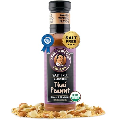 Mr. Spice Organic Thai Peanut Sauce, Salt Free Peanut Sauce & Dressing (0 mg/serving), Gluten Free, Low Sodium Sauces for Marinade, Wok, Air Fryer, No Salt Award-Winning Flavor, 13.5 Ounce (Pack of 1) : Grocery & Gourmet Food