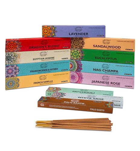 Raajsee Incense Sticks Assorted Pack (180 gm), 100% Pure Organic Natural Hand Rolled Free from Chemicals - Perfect for Aromatherapy, Cleansing, Meditation, and Church (12 Pack) : Home & Kitchen