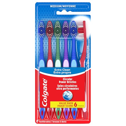 Colgate Extra Clean Toothbrush, Medium Toothbrush for Adults, 6 Pack : Health & Household