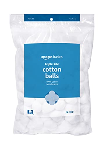 Amazon Basics Cotton Balls for Skincare, Makeup Removal, Cotton, Hypoallergenic, 200 Count (Previously Solimo) : Beauty & Personal Care