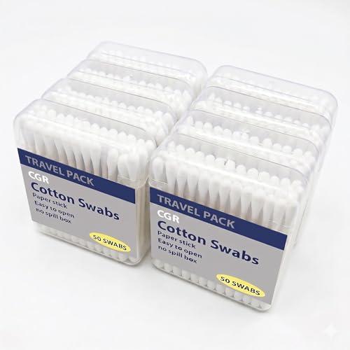 400pcs CGR Organic Cotton Swabs, 100% Cotton Double-Tipped, White Paper Sticks(compostable), Travel Pack(8 Pack of 50 Swabs Total) (400) : Beauty & Personal Care