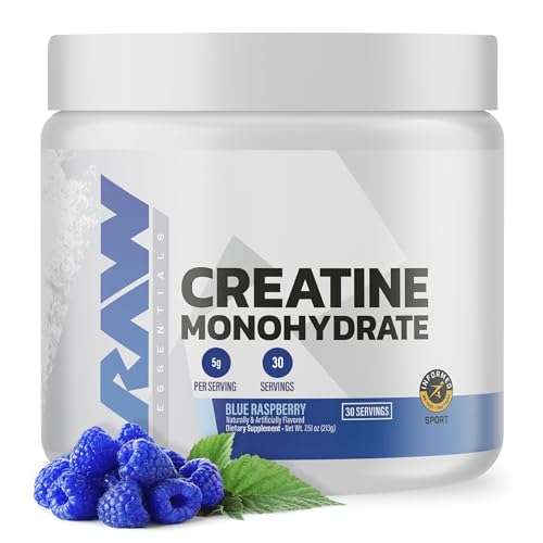 RAW Nutrition Creatine Monohydrate Powder, Blue Raspberry (30 Servings) - Micronized Creatine Monohydrate Supplement for Workout Performance, Build Muscle & Strength - Creatine Powder for Men & Women : Health & Household