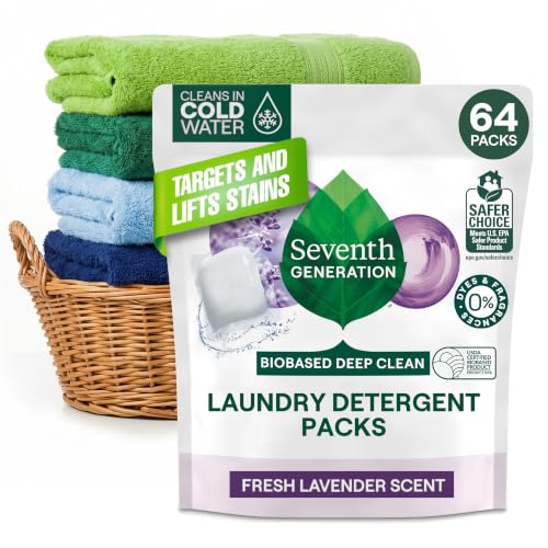 Seventh Generation Laundry Detergent Packs, Lavender, Biobased Deep Clean, EPA Safer Choice Certified, 64 Count : Everything Else