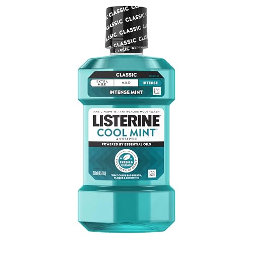 Listerine Cool Mint Intense Antiseptic Mouthwash, Daily Oral Rinse Kills 99.9% of Germs That Cause Bad Breath, Plaque and Gingivitis. for a Fresh, Clean Mouth, Intense Mint Flavor, 250 mL/ 8.5 Fl.Oz. : Beauty & Personal Care